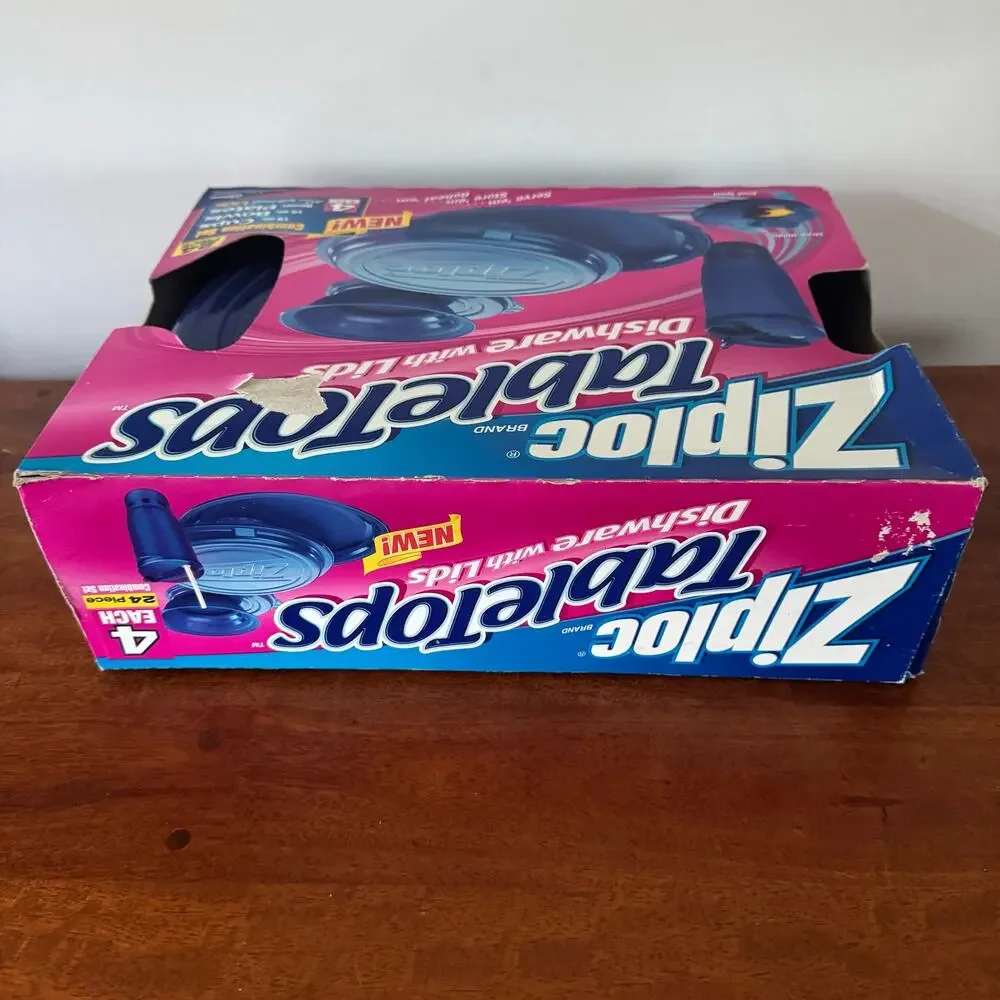 Vintage 2001 Ziploc TableTops 24 Pc Dishware Set Cups Bowls Plates Lids NOS